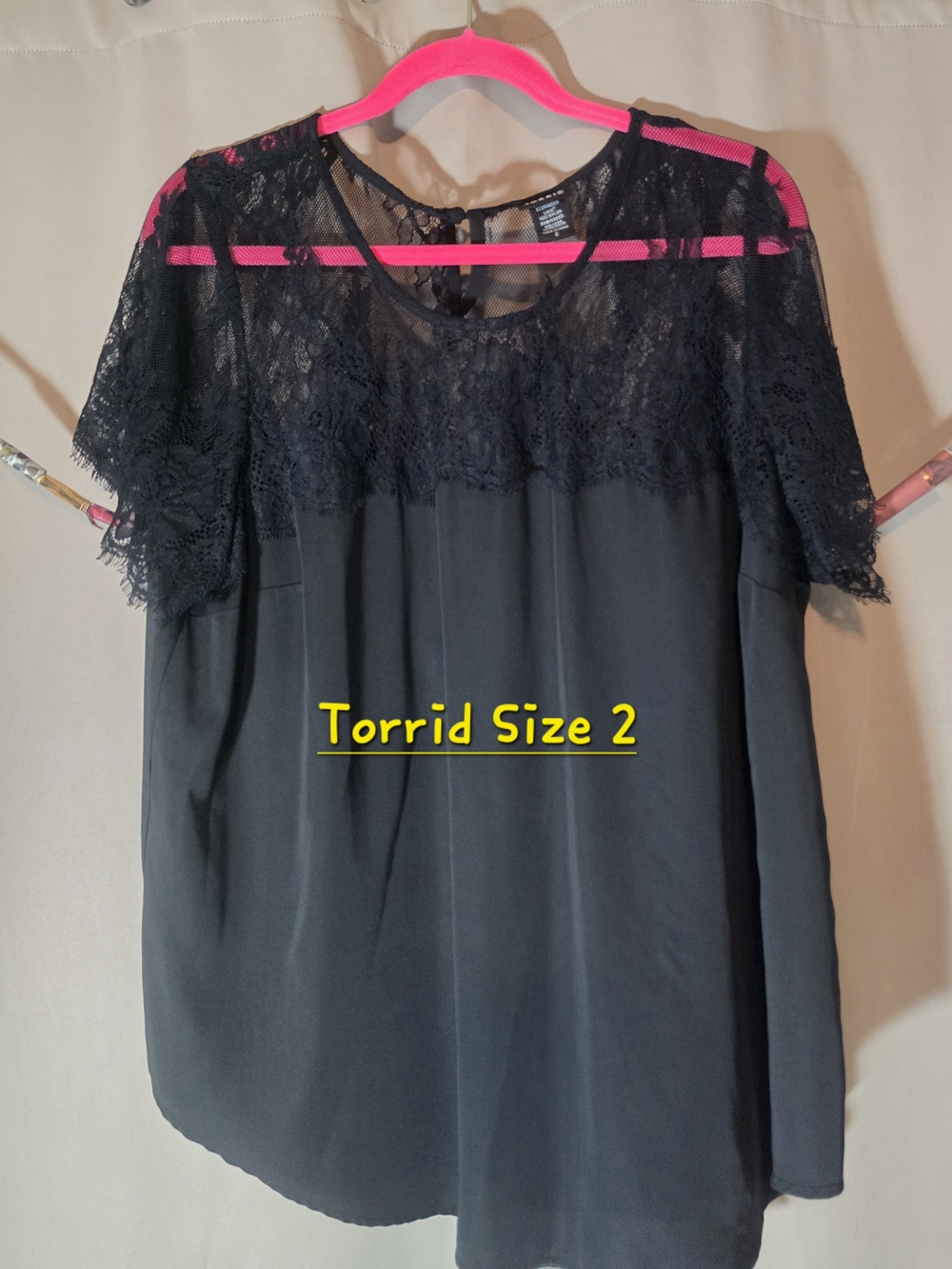 Torrid Black Lace Yoke Blouse Size 2 Like New